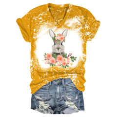 Blooming Bunny: Easter Flower Bleached V-Neck Tee